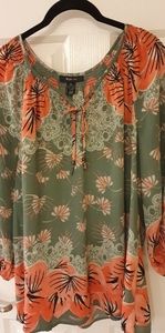 Sage Green and Peach Flower Shirt Style Co XL Polyester